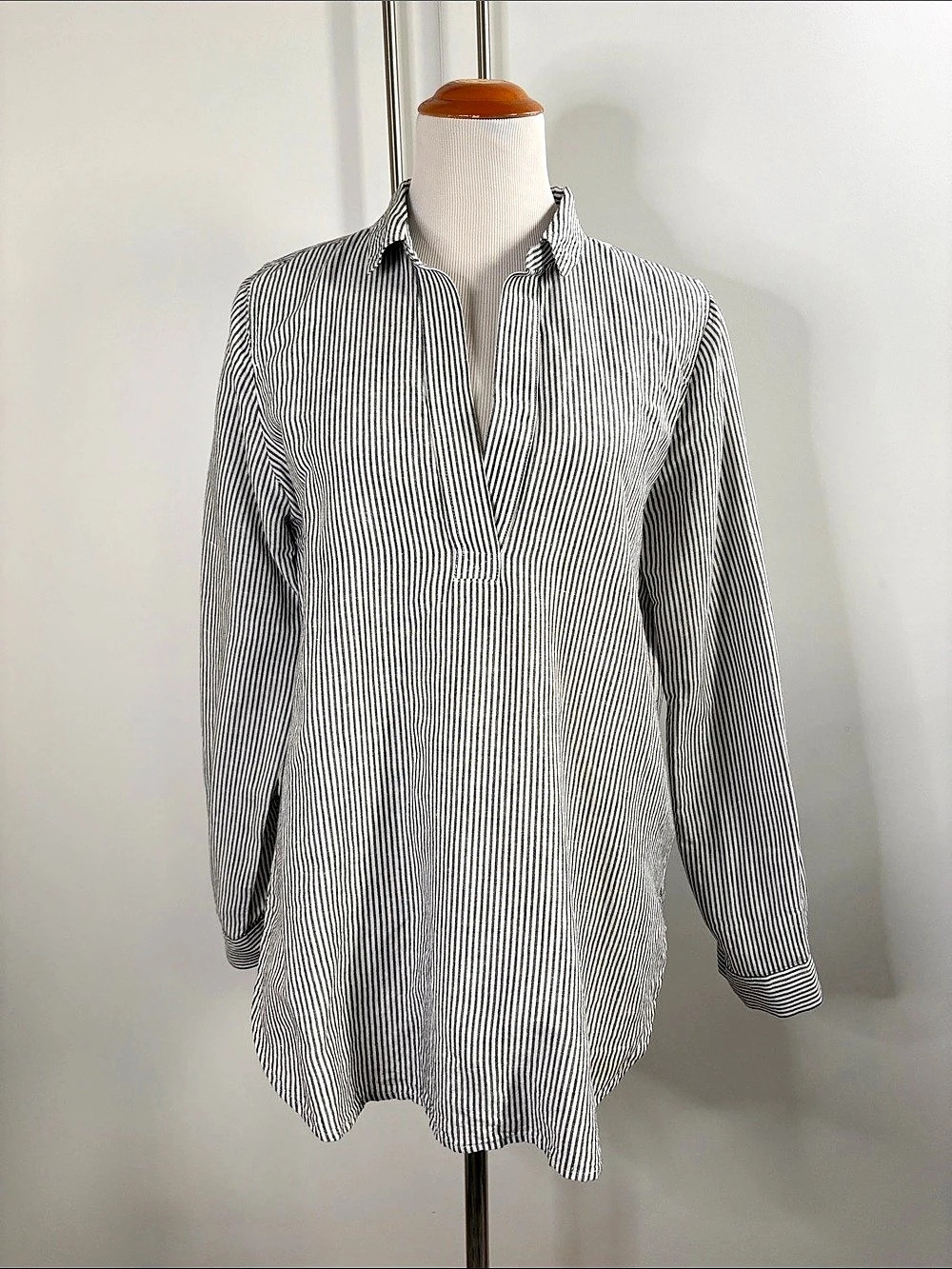J.Crew Striped Popover Tunic Shirt Black & White Small